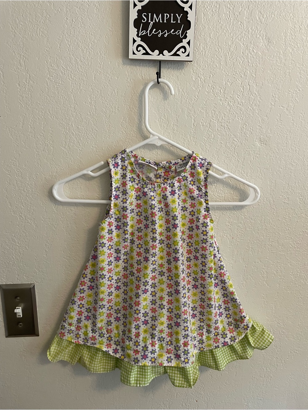 VTG 2001 little Girls' Floral Tank Top with Green Gingham Ruffle